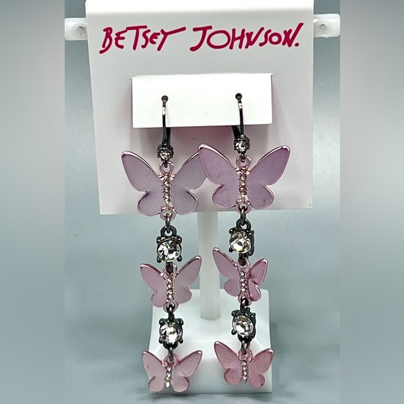 Betsey Johnson Jewelry - Betsey Johnson Pink Metal & Crystal Drop Earrings